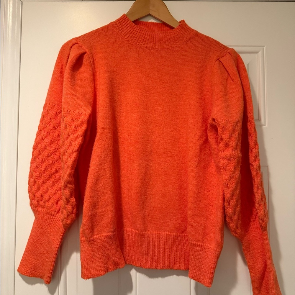 Vine & Love Orange Cowl Neck Sweater with Textured Sleeves